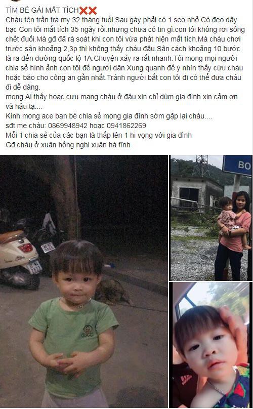 Bài đăng của người mẹ tìm con mất tích