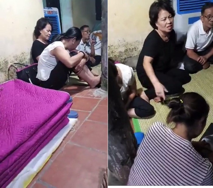 Người nhà và các cô giáo làm việc với nhau trước sự việc trên