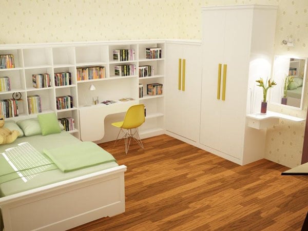 Giường ngủ nên kê gần tường tạo sự chắc chắn giúp cho giấc ngủ của ban bình yên