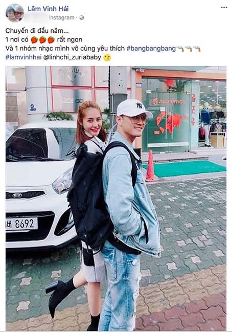 Trên trang cá nhân Instagram của mình, Lâm Vinh Hải đăng tải hình ảnh cô cùng Linh Chi đi du lịch những ngày đầu năm mới. Kèm theo đó anh viết: 