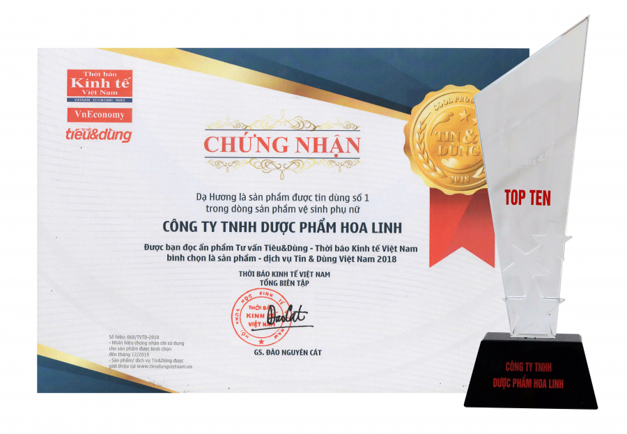Dạ Hương vinh dự là là sản phẩm dung dịch vệ sinh phụ nữ được Tin & Dùng số 1 trong 10 năm liên tiếp (2008-2018)