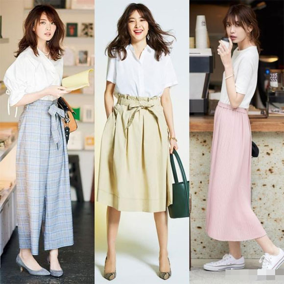 Áo thun trắng hay sơ mi trắng tuy đơn giản nhưng không bao giờ bị lỗi mốt. Bạn  chỉ cần mix với chân váy midi hoặc quần dáng suông đều lôi cuốn ở mọi  góc nhìn