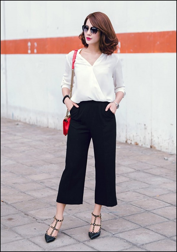 Kết hợp quần culottes với áo sơ mi  