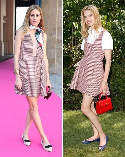 Trong khi Olivia Palermo thả rông vòng 1 thì Natalia Vodianova kết hợp bộ váy với áo sơ mi.  