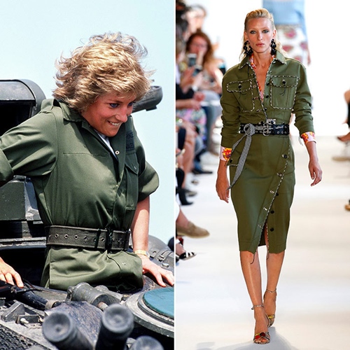 Bộ jumpsuit mang phong cách quân đội được công nương Diana mặc từ năm 1988 và 29 năm sau, người mẫu trên sàn catwalk của nhà mốt Altuzarra sải bước mạnh mẽ, quyến rũ với item gần như không có nhiều khác biệt.    