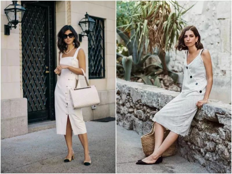 Cũng là váy liền cài khuy trước, biến tấu một chút ngay chính hàng khuy cũng tạo nét chấm phá riêng cho những thiết kế váy liền đơn giản.    