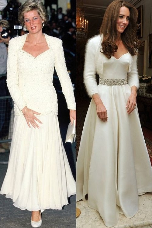 Chỉ cần thêm áo khoác ngắn bên ngoài, Kate Middleton đã tái hiện thành công hình ảnh sang trọng của công nương Diana năm 1988.    