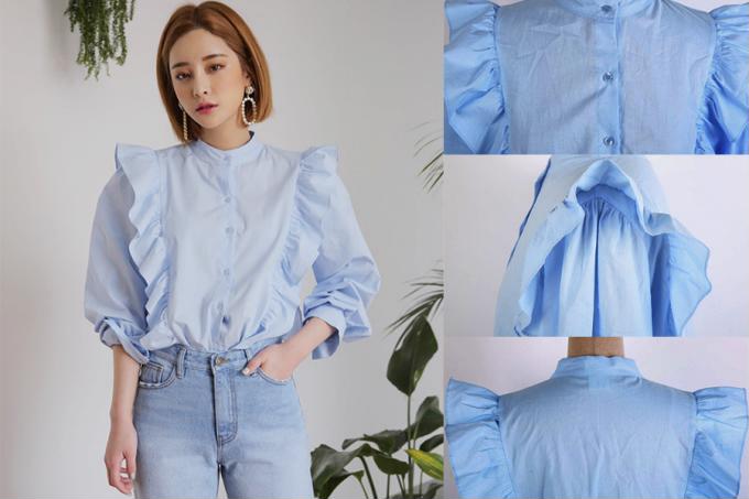 Kiểu áo xếp bèo sẽ khiến tỉ lệ của các nàng gầy gò, vòng 1 khiêm tốn trở nên cân đối hơn rất nhiều.    