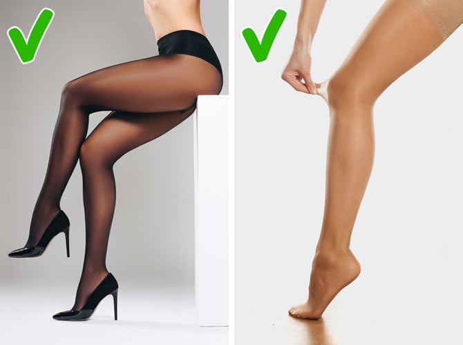 Chọn tất chân hợp với tông da: Khi chọn tất chân, hãy mua màu tất hợp với tông da. Nếu bạn mua vớ màu thì nên chọn size lớn hơn một chút để màu sắc hay hoa văn trên vớ không thay đổi khi vớ bị căng ra do cử động.  