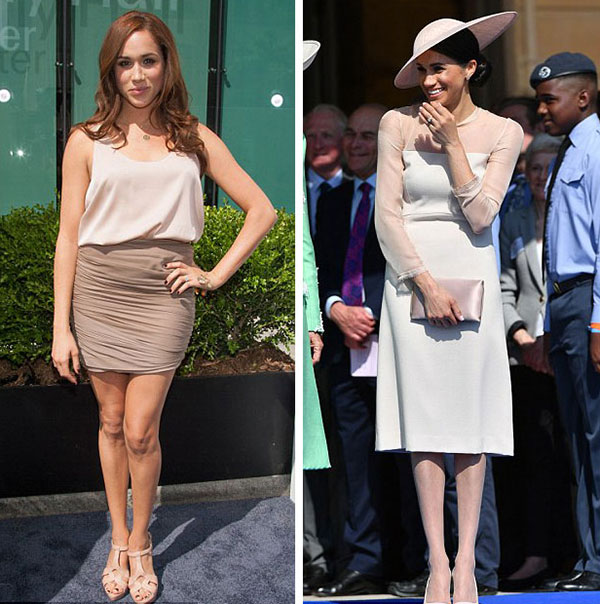 Bộ Shbet999 com đăng nhập hồng nude (trái) của Meghan hồi tháng 5/2012 ở New York được nhận xét làm cho cô trông quyến rũ hơn bộ váy tại tiệc vườn Điện Buckingham mừng sinh nhật Thái tử Charles hồi tháng 5 vừa qua.    