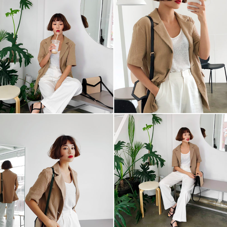 Thiết kế cơ bản nhất là dáng áo ngắn tay phom suông rộng mềm mại. Chất vải đũi tự nhiên nhẹ nhàng càng giúp chiếc áo blazer thêm mát mẻ.