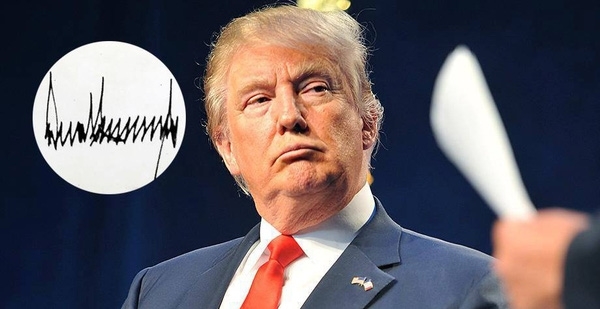 Tổng thống Mỹ thứ 45 ông Donald Trump là hình mẫu điển hình cho chữ kí phong thủy của người mệnh Thủy.    