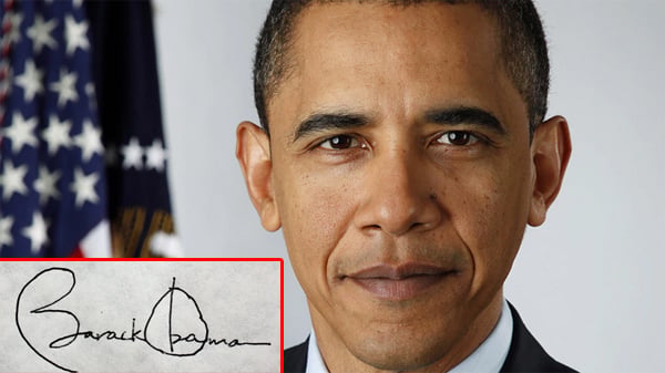 Chữ ký cầu kỳ, đẹp mắt của Tổng thống Mỹ Barack Obama – tổng thống thứ 44 của quốc gia này. Ông sinh năm 1961, là người mệnh Thổ. Chữ ký của ông tương đối hợp với nguyên tắc khi các chữ cái đều rất chắc chắn, rõ ràng.  
