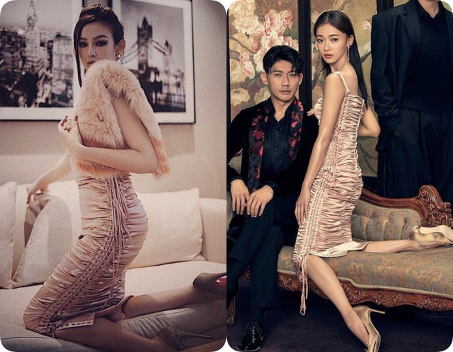 Cùng một cách tạo dáng, cùng một bộ đầm ôm sát vậy mà vóc dáng của bà mẹ 2 con Huyền Baby lại ăn đứt một cô nàng son sắc như Ngô Cẩn Ngôn.    