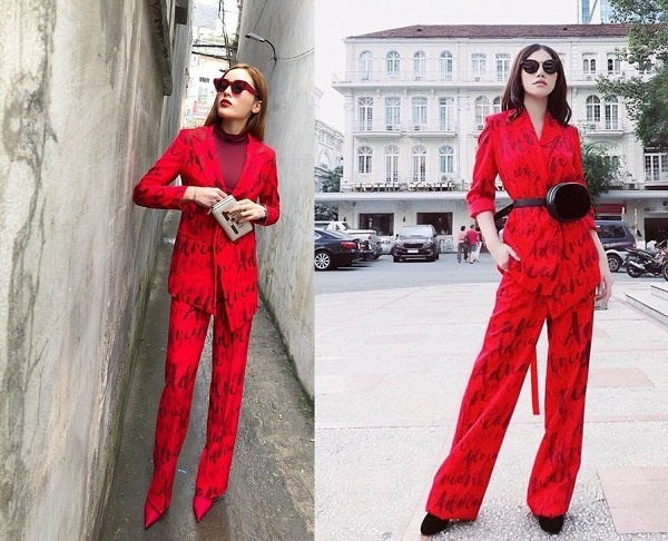 Hồi đầu năm, Kỳ Duyên cũng từng diện bộ graphic suit của NTK Adrian Anh Tuấn tông đỏ rực nổi bật. Và thiết kế này đã được Jolie Nguyễn diện trước đó. Nếu Kỳ Duyên mix cùng áo thun xuyệt tông thì Jolie Nguyễn kết hợp Shbet999 com đăng nhập cùng túi xách đeo ngang hông.    