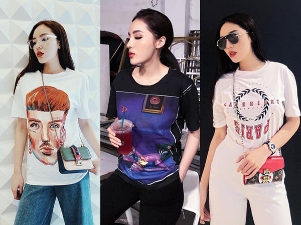 Phong cách street style của Kỳ Duyên luôn tồn tại một màu sắc riêng biệt, đầy cá tính mà thời thượng. Cô thường xuyên lựa chọn những items mang tính tối giản. Đặc biệt, áo phông là một trong những món đồ được cô ưu ái nhất.    