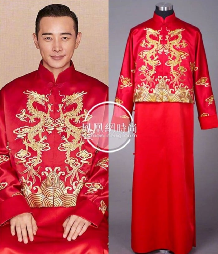 Bộ đồ cưới của La Tấn cũng được thêu bằng chỉ vàng.    
