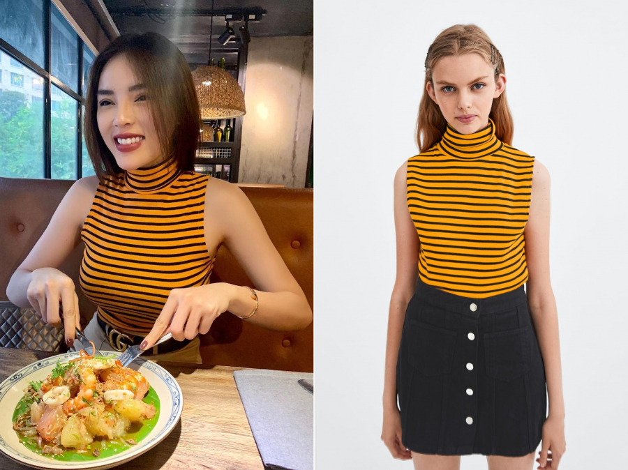 Có lẽ vì quá ưng thiết kế này của Zara nên cô nàng còn sắm thêm 1 mẫu croptop kẻ ngang khác với thiết kế hao hao và lần nào cô cũng tỏa sáng hơn hẳn người mẫu của hãng.    