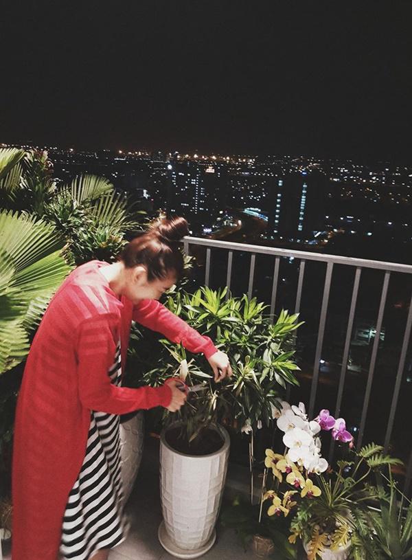 Phía ngoài ban công có view nhìn toàn cảnh thành phố được nữ diễn viên Mẹ chồng thêm trồng cây xanh, hoa....    