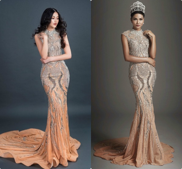 Có vẻ như 2 nàng hậu này có nhiều điểm chung trong sở thích ăn mặc.     