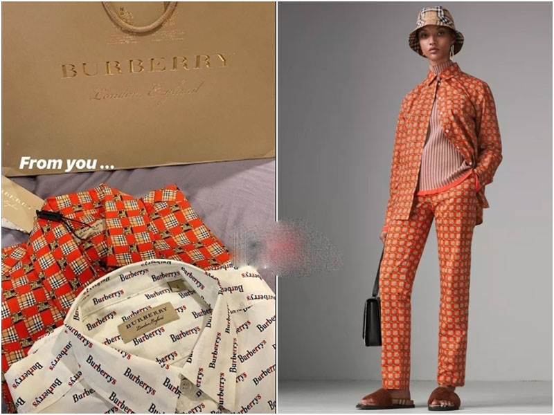 Dạo này hoa hậu Việt Nam 2014 thích phong cách menswear nên được tặng một lúc 2 chiếc áo sơ mi Burberry. Chiếc màu đỏ là áo nữ trị giá hơn 11 triệu đồng...    
