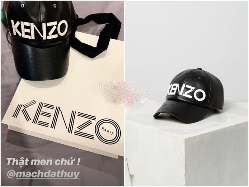 Stylist Huy Mạch bắt chước Hà Lade tặng đồ nam cho Kỳ Duyên. Chiếc mũ lưỡi trai bằng da của Kenzo này có giá 4,3 triệu đồng.    