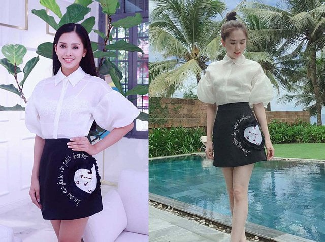Tiếp đến Tiểu Vy đụng hàng với “nữ hoàng nội y” Ngọc Trinh.    