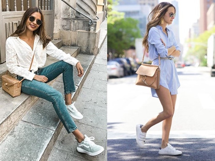 Giày sneaker khá “ăn rơ” với áo sơ mi, tạo vẻ ngoài trẻ trung, nữ tính, giản dị cho người mặc.    