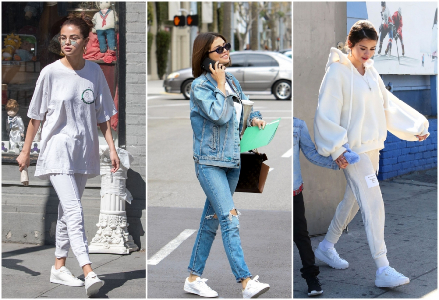 Dù diện “all white” hay “all denim” thì đôi giày trắng vẫn giúp bộ Shbet999 com đăng nhập của Selena hoàn thiện hơn.