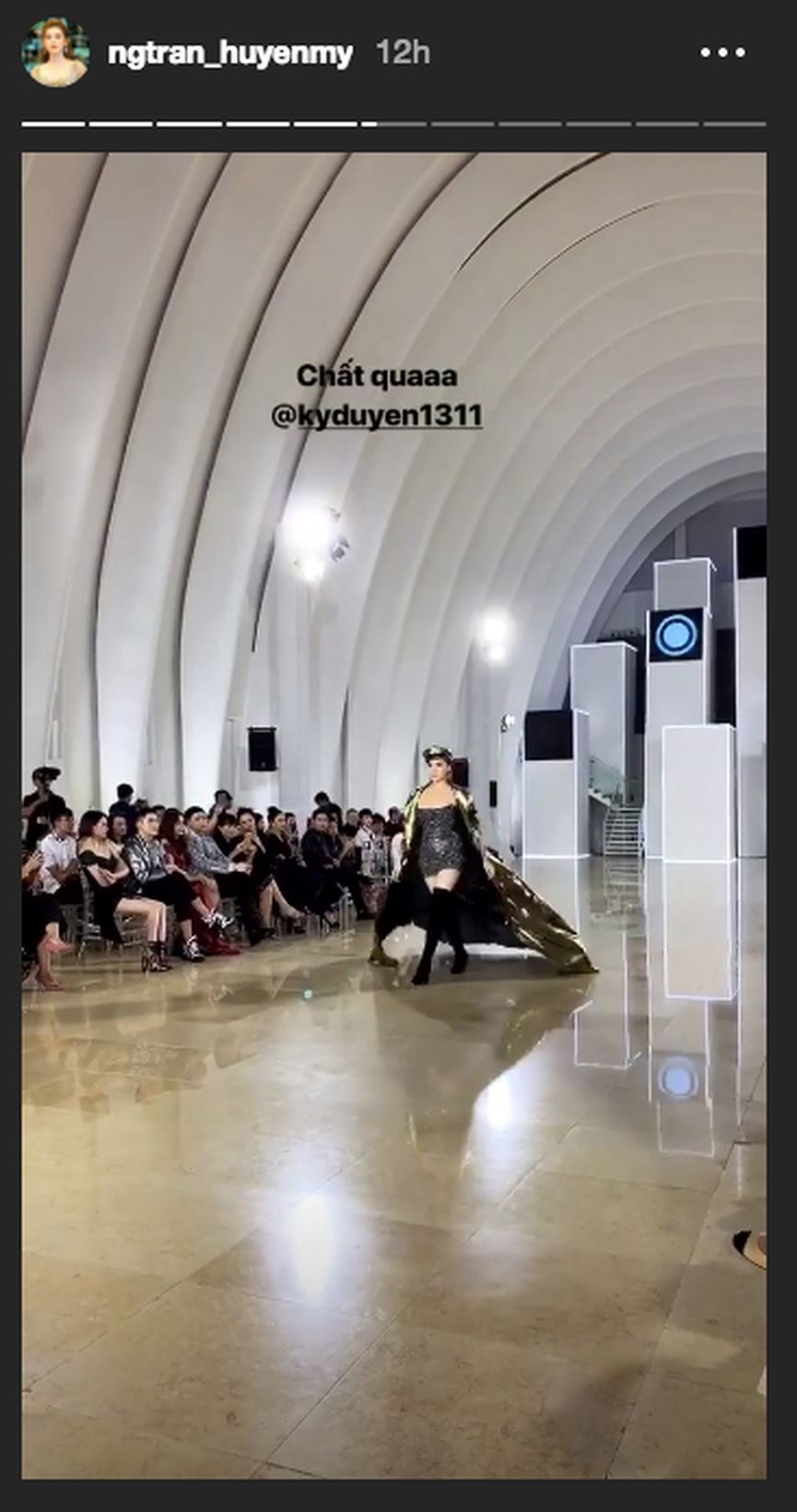 Trên instagram của mình, Huyền My cũng post một video trên story với chú thích “Chất quá Kỳ Duyên” để ủng hộ Hoa hậu Việt Nam 2014.  
