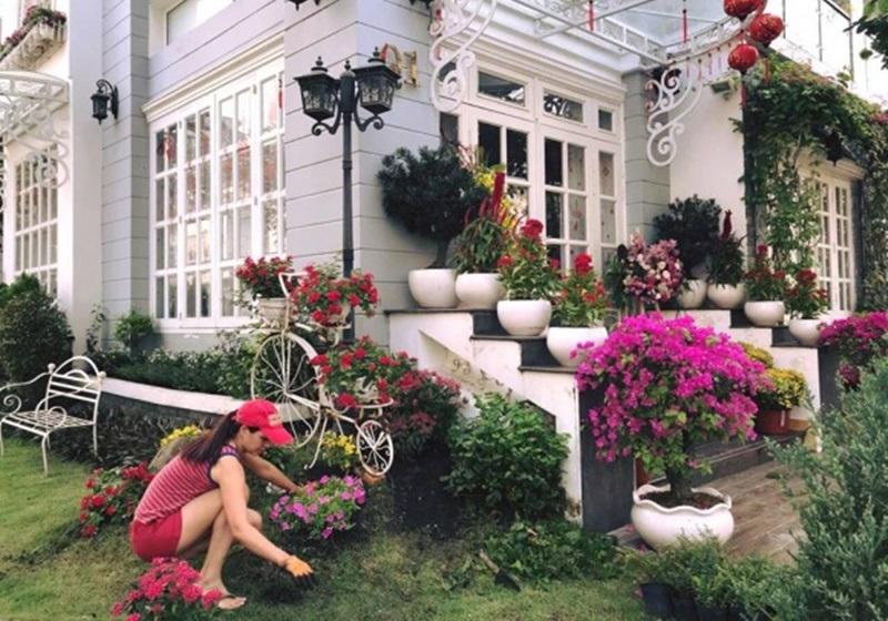 Hoa ngập từ lối đi tới vườn sau trong căn nhà 200m2 này.    