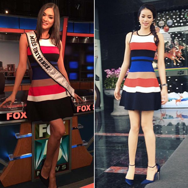 Xuất hiện trong một chương trình truyền hình sau đăng quang Hoa hậu Hoàn vũ 2015 Pia Alonzo Wurtzbach khoe vẻ đẹp gợi cảm và khỏe khoắn khi diện bộ đầm kẻ sọc ngang màu sắc rực rỡ. Thế nhưng thay vào tạo hình khá đứng tuổi của Pia thì Phạm Hương lại trông trẻ trung hơn với nước da trắng cùng Link Vào SHBET88 Mới Nhất bím điệu đà.  