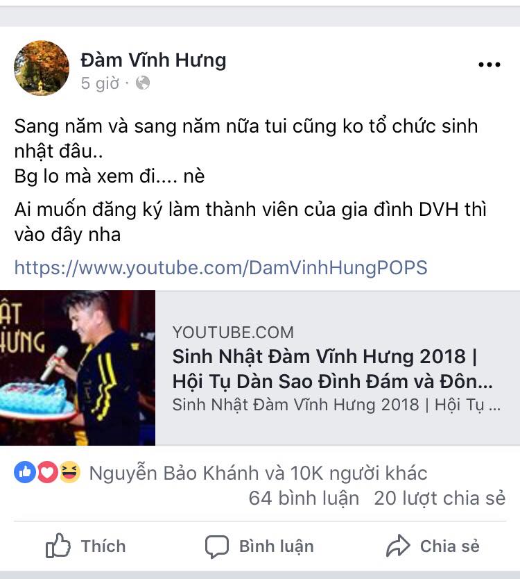 Đàm Vĩnh Hưng khẳng định sang năm và sang năm nữa sẽ không tổ chức sinh nhật.