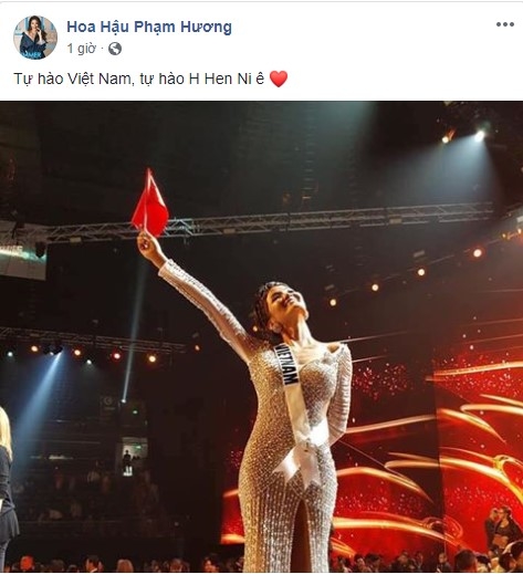 Fanpage Phạm Hương đăng tải bài viết chúc mừng H'Hen Niê.  