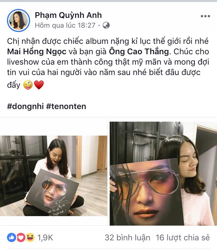 Phạm Quỳnh Anh vui ra mặt khi nhận được quà từ Đông Nhi - Ông Cao Thắng.