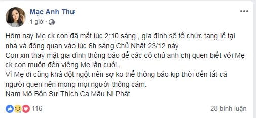 Huy Khánh và vợ đau buồn khi mẹ qua đời    