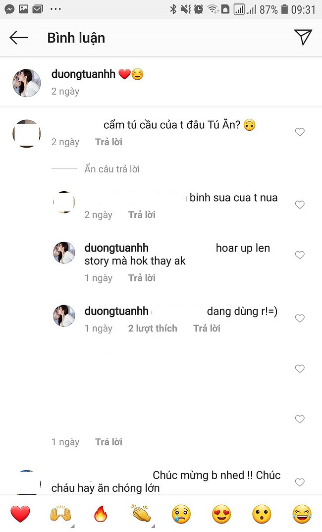 Những chia sẻ này của bạn bè làm dấy lên nghi vấn Á hậu Tú Anh đã hạ sinh con đầu lòng.    