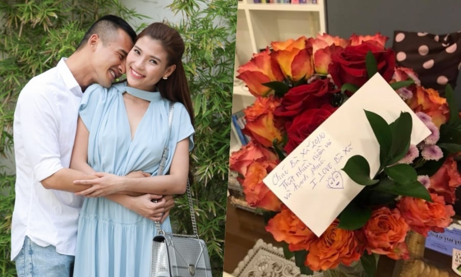Đâu chỉ có xe, nam diễn viên còn tự tay lựa 10 bông hoa màu cam có giá hàng triệu đồng cùng lời chúc ngọt ngào.