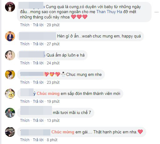 Người hâm mộ cũng gửi lời chúc đến Thân Thúy Hà. Có người xác nhận đã biết Thân Thúy Hà  mang bầu từ những ngày đầu.