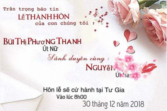 Thiệp cưới được Phương Thanh đăng tải khiến ai nất hoang mang.