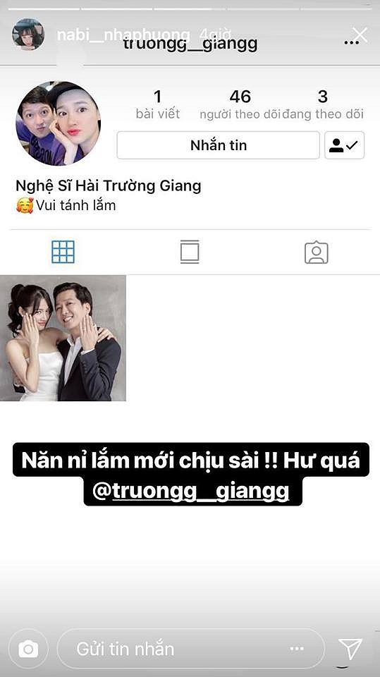 Trạng thái story của Nhã Phương sau khi ông xã mình lập instagram    