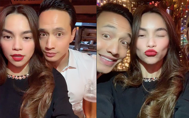 Biểu cảm đáng yêu của Hà Hồ bên người yêu Kim Lý.  