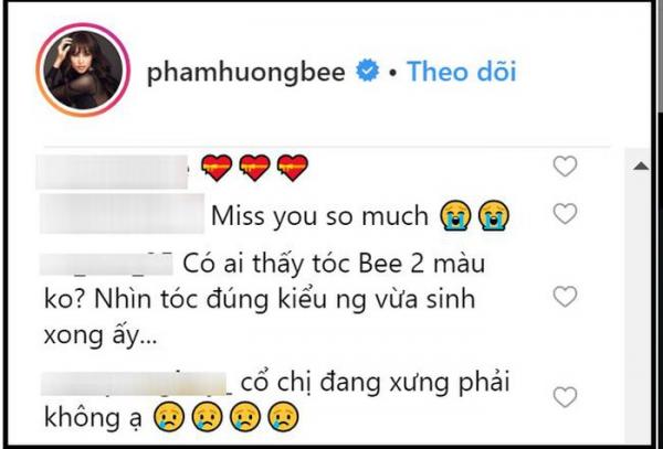 Dân mạng nghi vấn Phạm Hương mới sinh con vì tóc hai màu.    