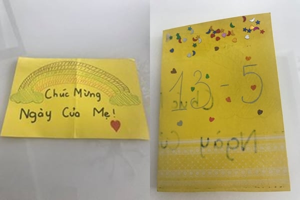 Là con trai nhưng Long Vũ sống rất tình cảm. Chàng trai tự làm thiệp tặng Vân Dung vào Ngày của mẹ.