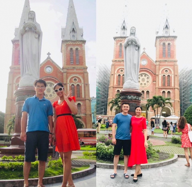 Xuất phát từ nước ngoài nhưng 10 years challenge - thử thách 10 năm là trào lưu đang được cư dân mạng và sao Việt nhiệt tình ủng hộ. Nắm bắt trend mới này, Hoa hậu Ngọc Hân cũng đăng ảnh chụp cùng một người đàn ông đặc biệt. Năm 2011, 2019, cô và người này đều chụp ảnh ở nhà thờ Đức Bà tại Sài Gòn. Nàng hậu chia sẻ: 