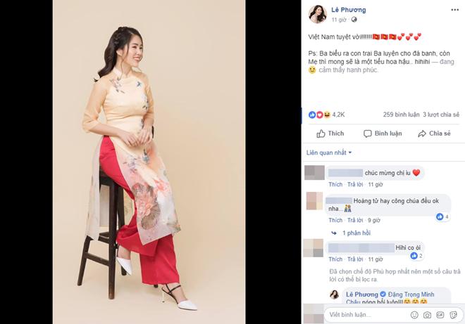 Lê Phương đăng tải lời chúc tới đội tuyển Việt Nam nhưng lại khiến dân tình xôn xao vì có thể đang ngầm tiết lộ tin vui.    