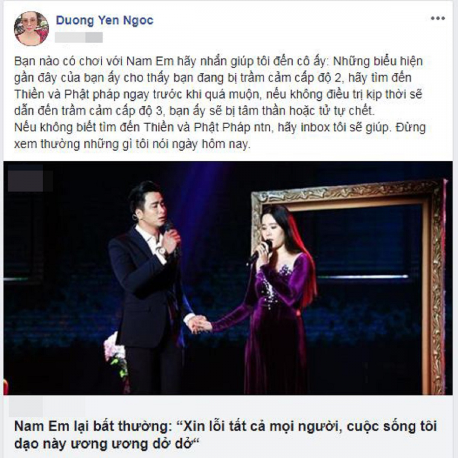 Giữa những biểu hiện ngày càng lạ của Nam Em, siêu mẫu Dương Yến Ngọc mới đây đã thành tâm có những lời chia sẻ, gửi gắm đến 