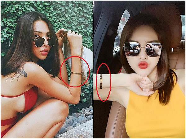 Vòng đôi Cartier Love càng khiến dân mạng tin rằng siêu mẫu và hoa hậu đang hẹn hò.    