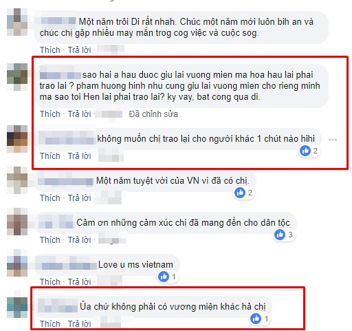 Khán giả cũng thắc mắc tại sao Phạm Hương được giữ lại vương miện nhưng H’Hen Niê lại không.  