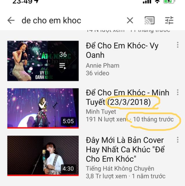 Bằng chứng cho thấy Minh Tuyết đã sử dụng ca khúc của Vy Oanh thời điểm vẫn trong hợp đồng độc quyền của Vy Oanh    